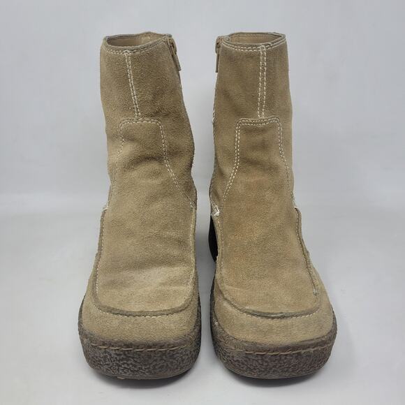 Vintage Bongo Boots 8 Tan Brown Suede Platform Wedge 90s Y2K Retro Chunky Ankle - Picture 3 of 12
